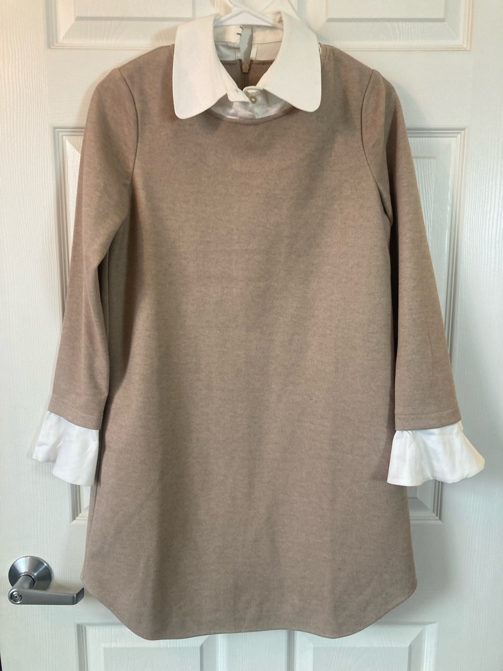 Tuckernuck Taupe Shift Dress with White Collar and Cuffs
